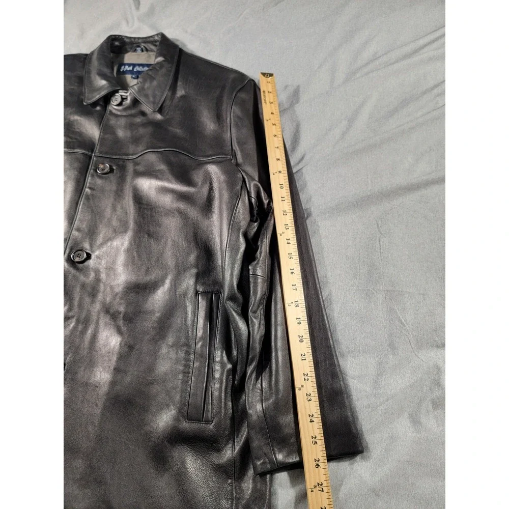J. Park Collection Men's Large Black Soft Lambskin Leather Full‎ Zip and Button